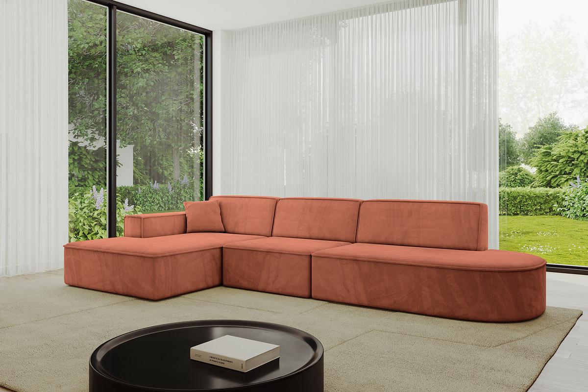 ECKSOFA Ottomane Links IREA-L2-v4 - 327x165x77 cm Apricot - Koralle, Holzwerkstoff/Textil (327/165cm) - ALTDECOR