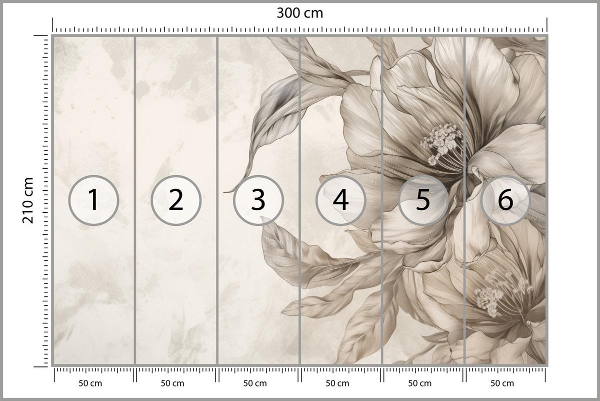 FOTOTAPETE für Schlafzimmer Zarte Beige Blumen Minimalismus Modern 300x210 - Beige, Papier (300/210cm) - Muralo