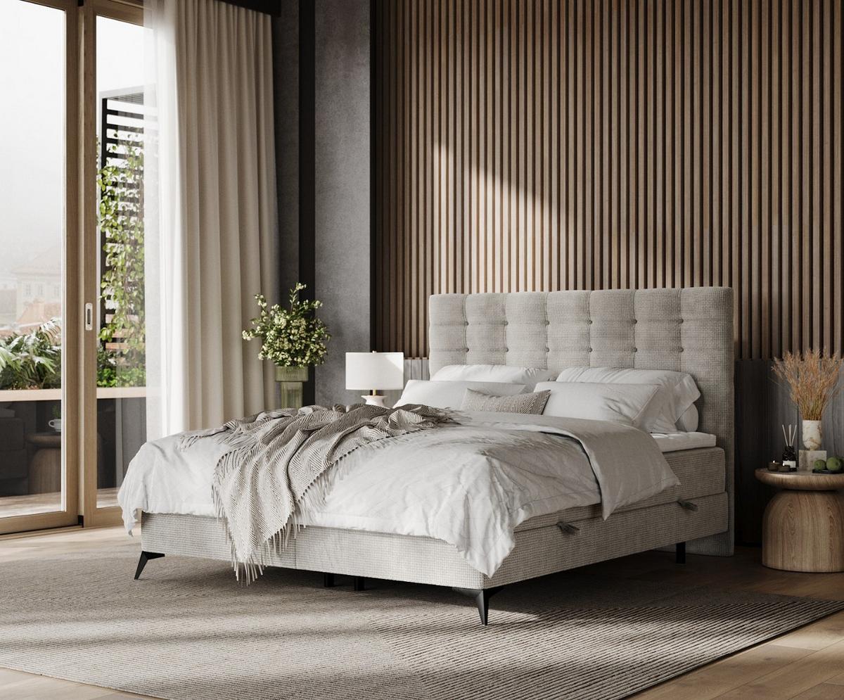 BOXBETT Niro 120/200 cm Hellbeige im Bonita Stoff - Beige/Schwarz, Holz/Holzwerkstoff (120/200cm) - AltaBeds