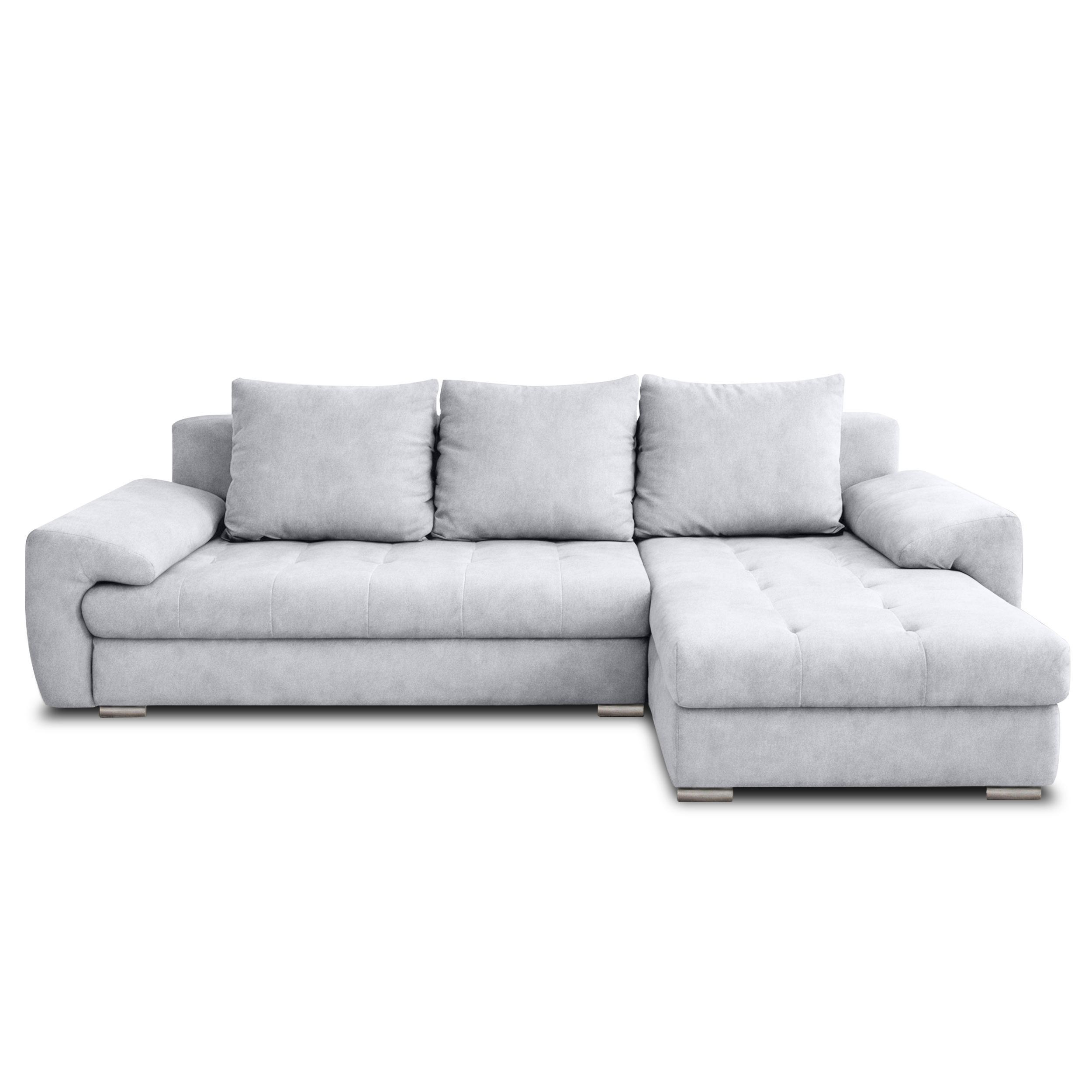 ECKSOFA L Form Manisa Hellgrau 234/145/83 cm Rechts mit Schlaffunktion - Silberfarben/Hellgrau, Kunststoff/Textil (234/145cm) - AX Living