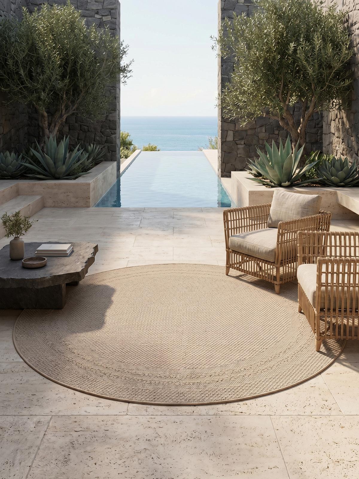 TEPPICH Outdoor VENTOUX in Beige, mit Bordüre, Ø 160 cm - Beige, Textil (160/160cm) - KADIMA DESIGN