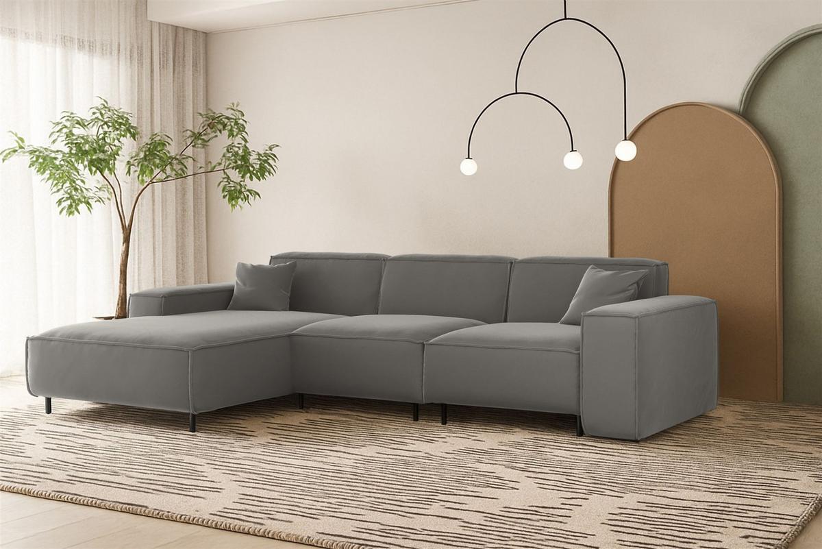ECKSOFA Gloria In Tiffani - Grau, Holzwerkstoff/Textil (165/266cm) - Fun Möbel