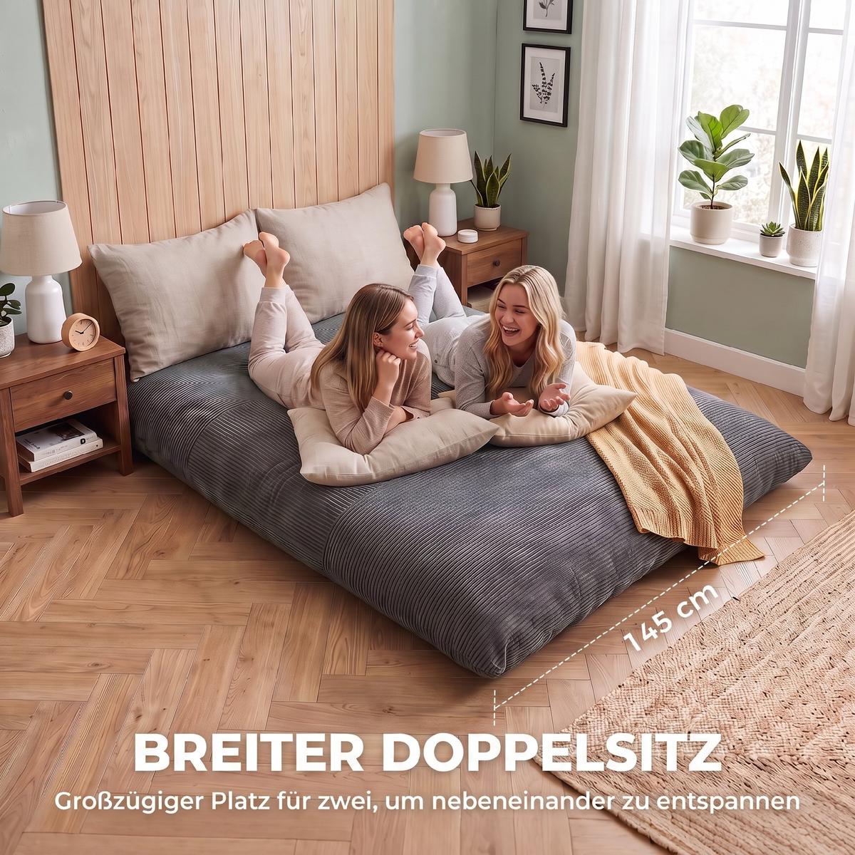 BODENSESSEL Cordstoff Schaumstoff Dunkelgrau - Dunkelgrau, Textil (98/95/145cm) - HOMCOM