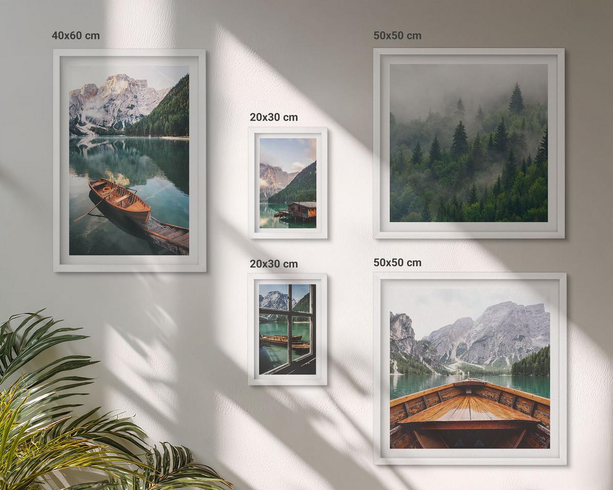 BILDER SET 5er Set - 50x50 cm & 20x30 cm & 40x60 cm Weißer Rahmen - Straßen, Häuser, Pflanzen, Töpfe - Weiß, Kunststoff (40/60cm) - TULUP