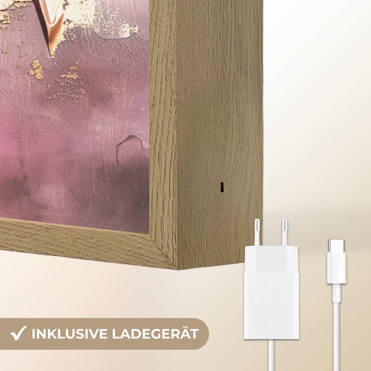 WANDLEUCHTE MIT AKKU Lila - Abstrakt - Farbe - Gold 40x30 cm - Mauve, Holzwerkstoff (40/30/8cm) - OnlyWow