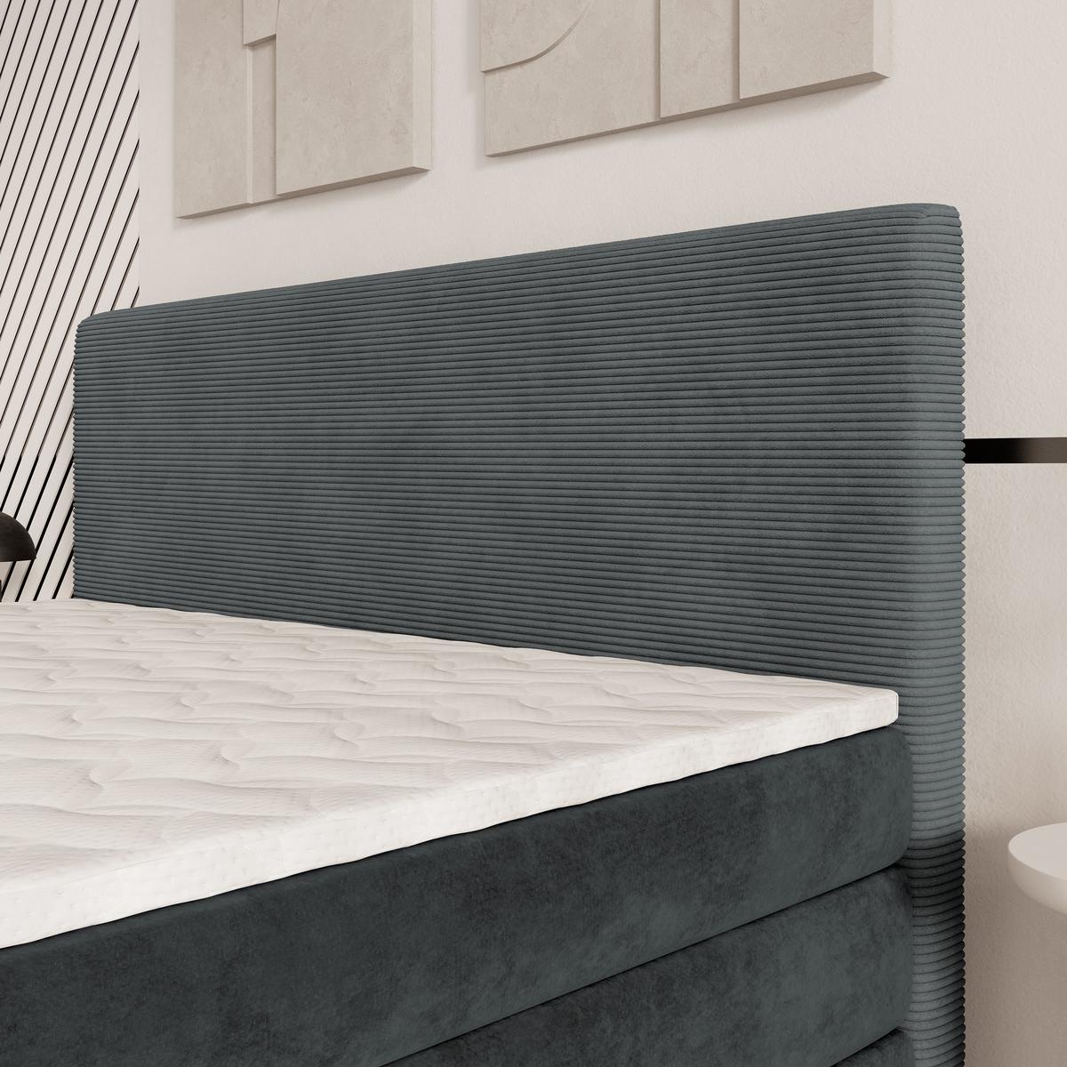 BOXSPRINGBETT MATERN 180x200 cm mit Matratze und Topper - Grau - Grau, Holz (180/200cm) - MASSENO