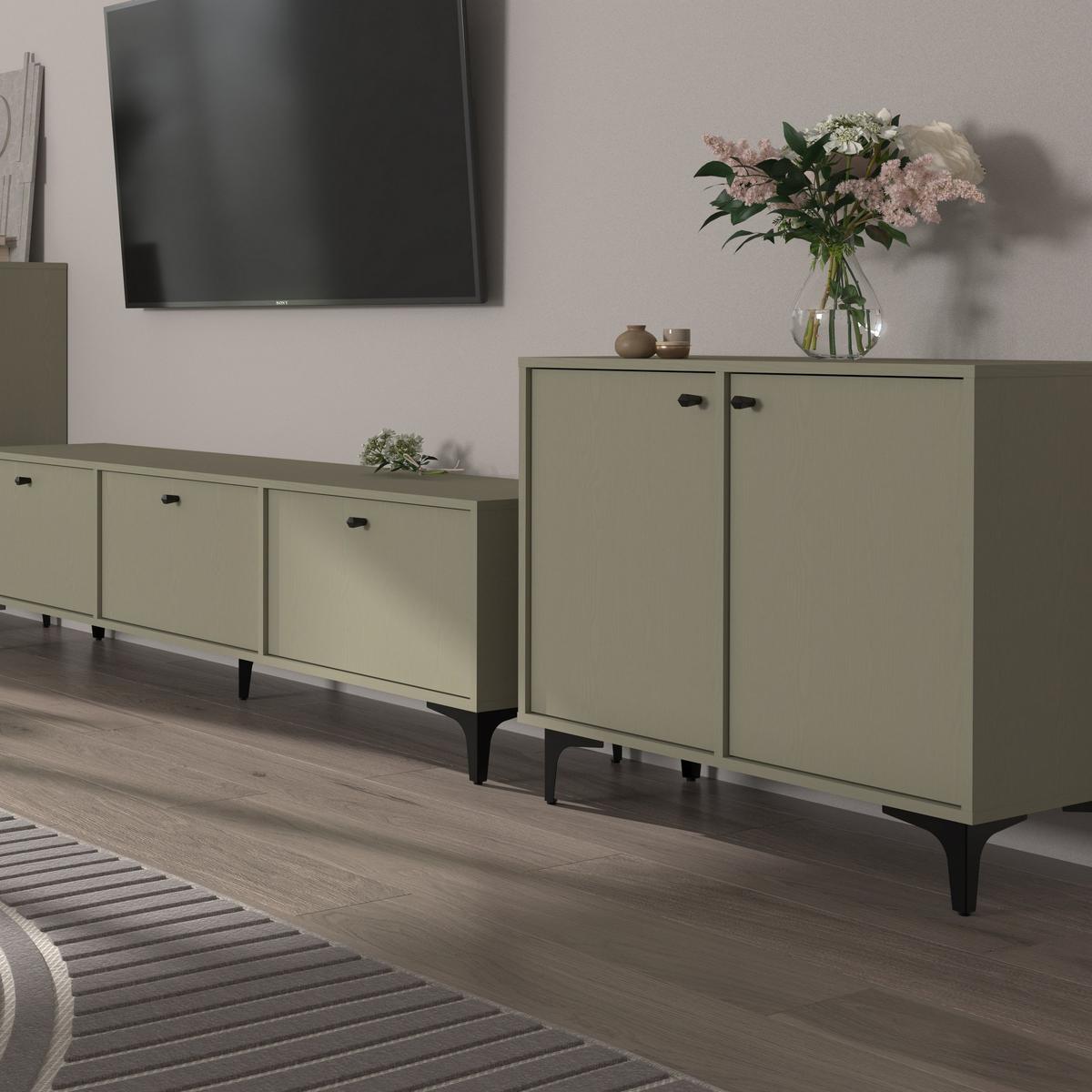 KOMMODE TORINO 84/94/41 cm mit 2 Schubladen 2 Türen Hellgrün - Hellgrün, Holzwerkstoff (84/94/41cm) - MASSENO