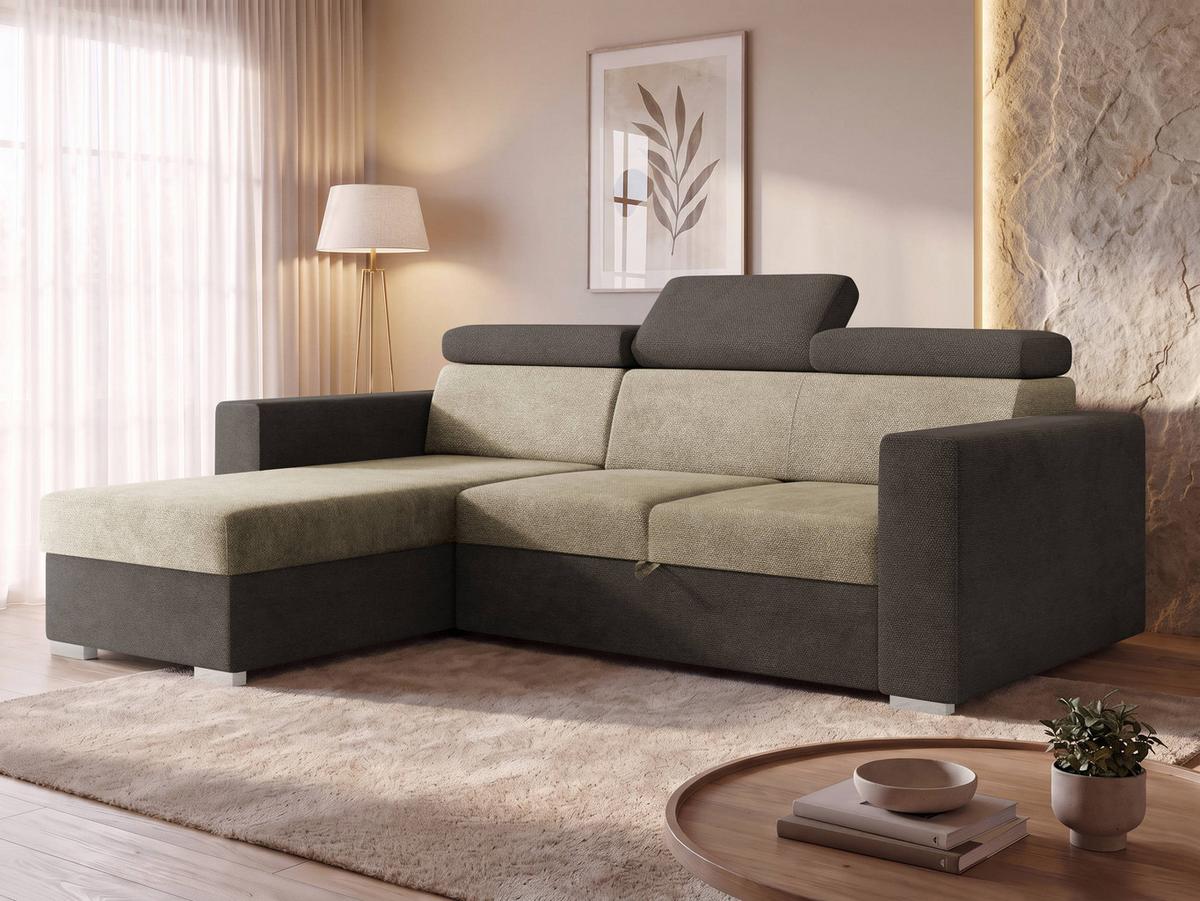 ECKSCHLAFSOFA Pedro 2rLC - Hellbraun/Silberfarben, Holz/Kunststoff (235/170cm) - MIRJAN24