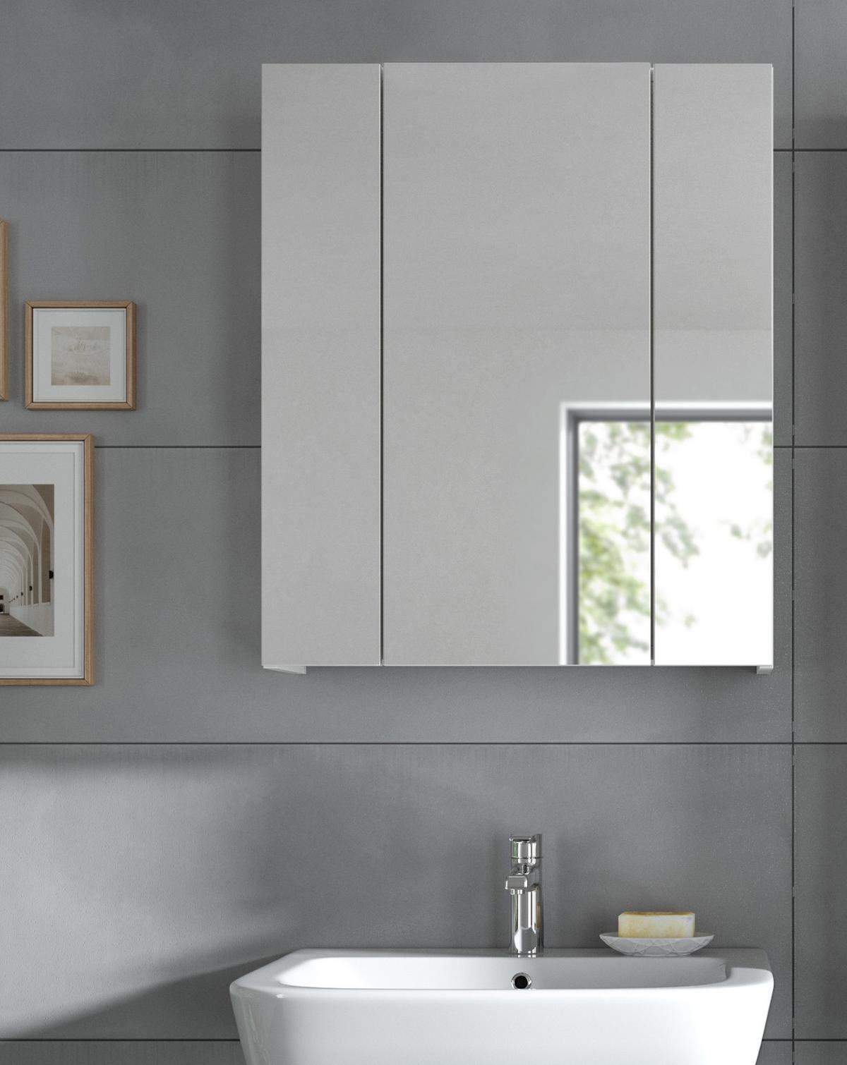 SPIEGELSCHRANK weiß 60 cm, Badschrank 3-türig - Weiß, Glas/Holzwerkstoff (60/70/18cm) - Inn.Furn