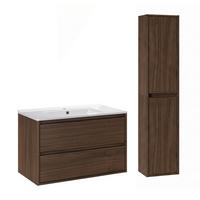 BADMÖBEL 81cm Edmé 2er-Set Dunkles Holz - Braun, Holzwerkstoff (81/52/46cm) - Petits-meubles