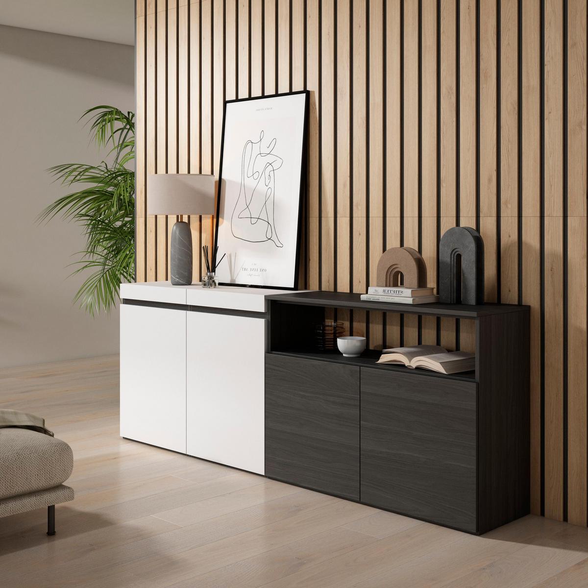 SIDEBOARD weiß und schwarz, 200/35/75cm - Multicolor, Holzwerkstoff (200/75/35cm) - Skraut Home