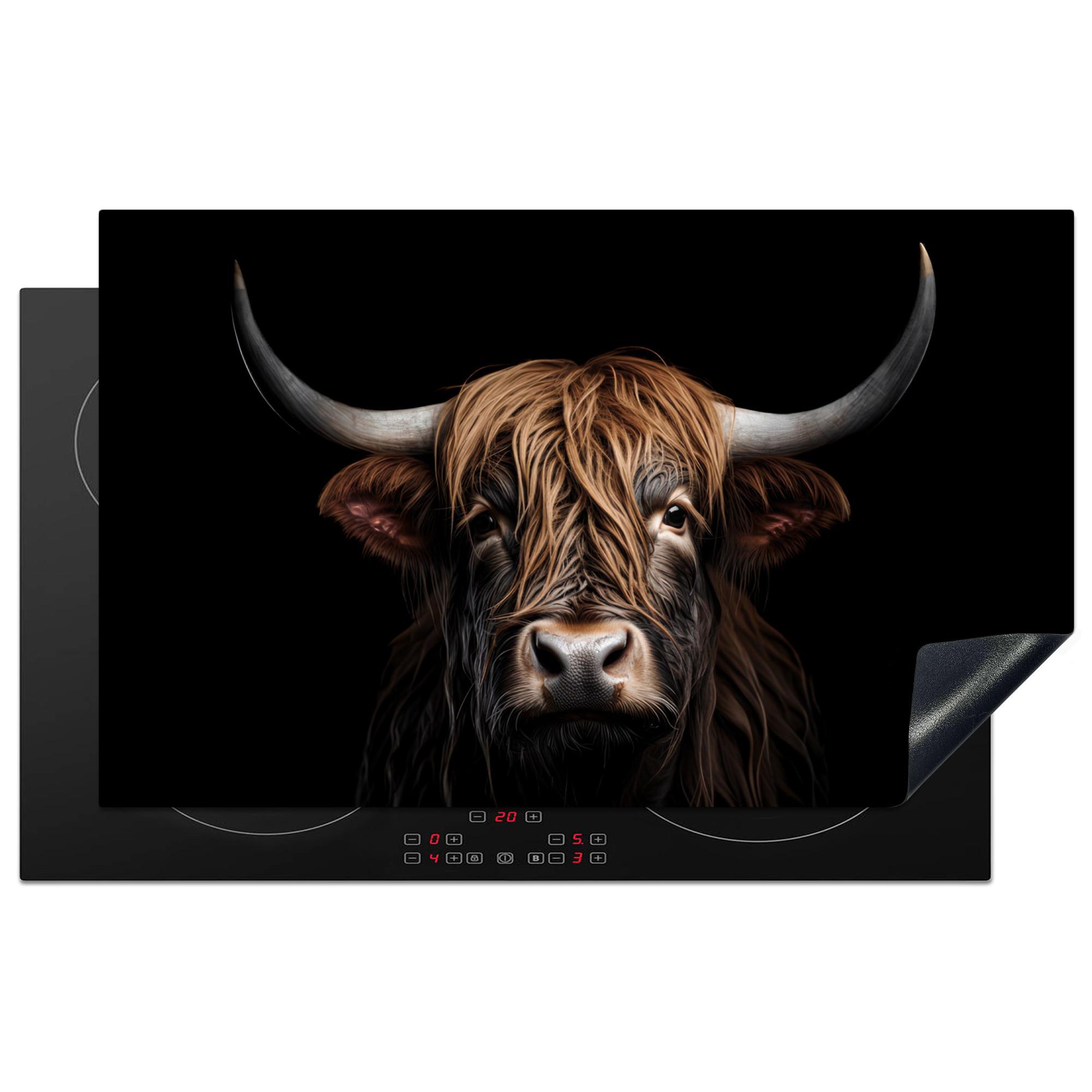 HERDABDECKPLATTE Schottischer Highlander - Porträt - Schwarz - Tier Ceranfeldabdeckung 85x52 cm - Braun, Kunststoff (85/52/0.2cm) - MuchoWow