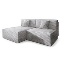 ECKSOFA FIORO Hellgrau Kordstoff mit Schlaffunktion - Hellgrau, Holz (204/148cm) - MASSENO