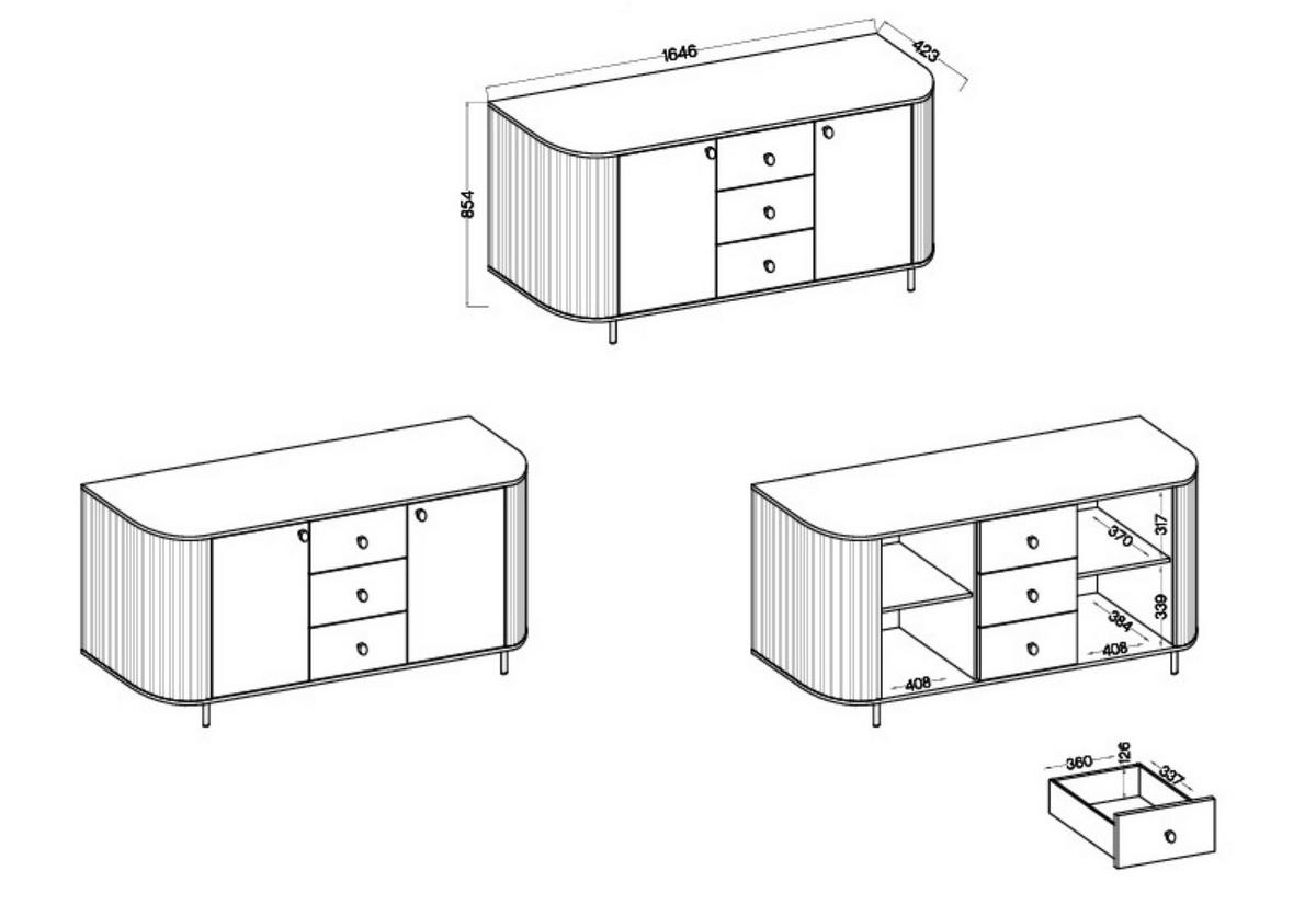 KOMMODE BOLLA 164,4/85,4/42,3cm mit 3 Schubladen 2 Türen Eichefarben - Eichefarben, Holzwerkstoff (164.4/85.4/42.3cm) - MASSENO