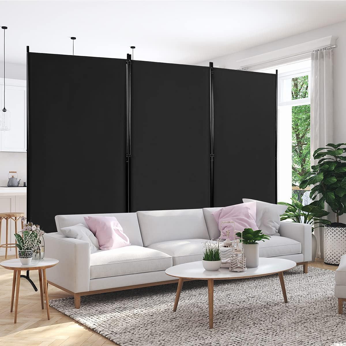 RAUMTEILER mit Untersetzern Schwarz - Schwarz, Textil (260/183cm) - COSTWAY