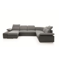 WOHNLANDSCHAFT TRENTO Grau Geflochtener Stoff mit Schlaffunktion - Grau, Holz (355/100/281cm) - MASSENO