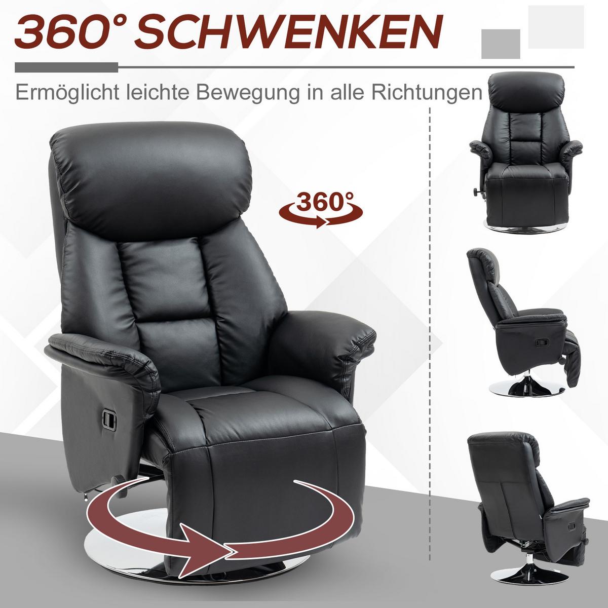 RELAXSESSEL Fernsehsessel mit Manuell Verstellbar Rückenlehne, Fußteil Schwarz - Schwarz, Leder (78/109/80cm) - HOMCOM