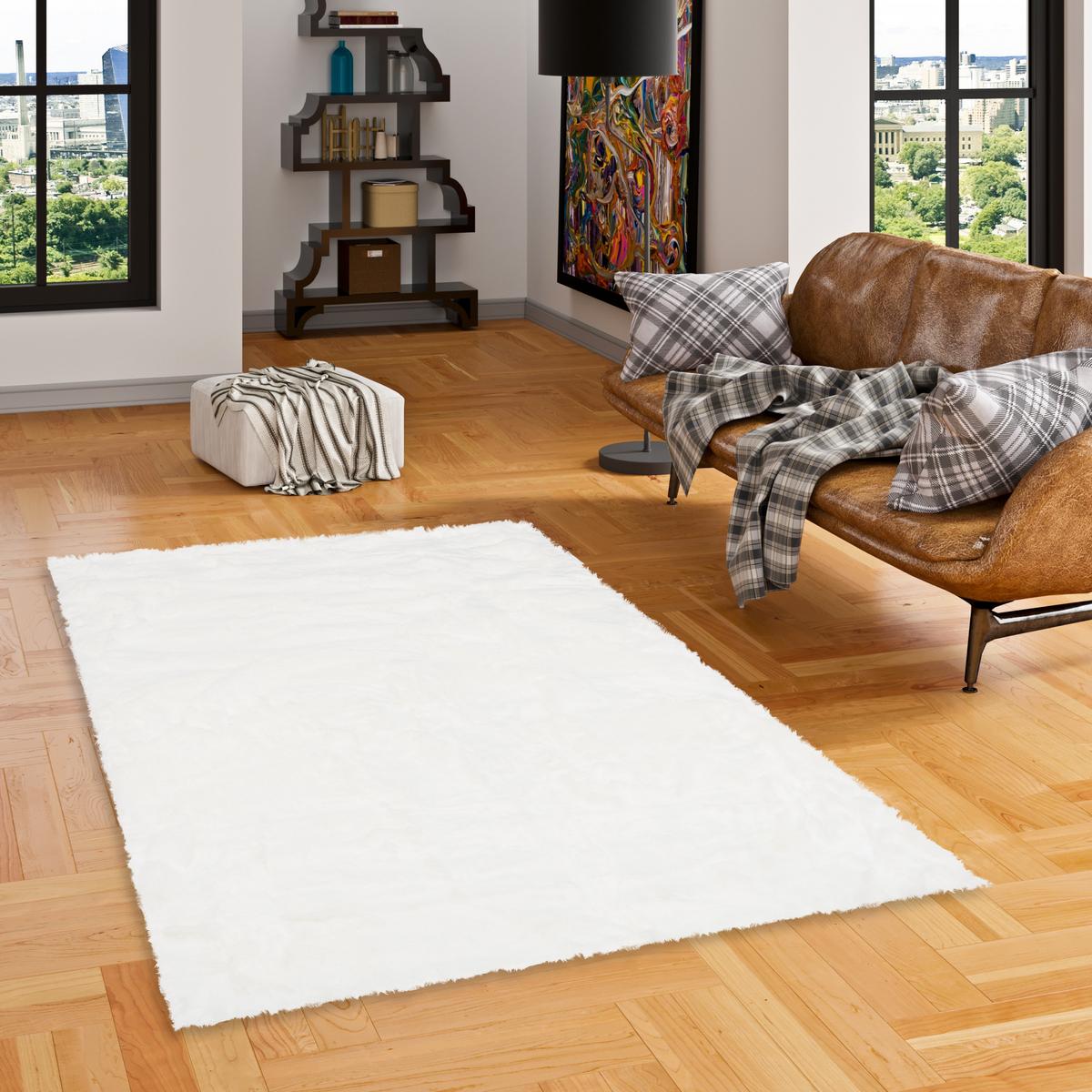 LUXUS SUPER SOFT FELLTEPPICH ASPEN MELIERT - Weiß, Textil (140/180cm) - Pergamon