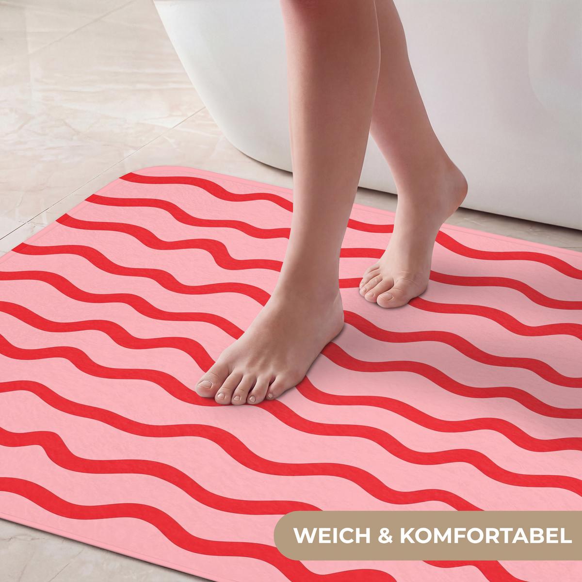 BADEMATTE Verspielt - Muster - Rot 90x60 cm - Rosa, Textil (90/60cm) - OnlyWow