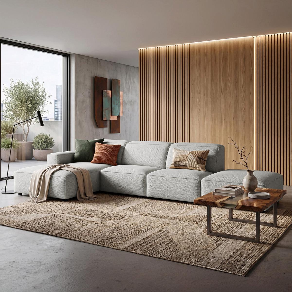 ECKSOFA Sellmo 344 cm - Hellgrau/Schwarz, Kunststoff/Textil (350/166cm) - Selsey