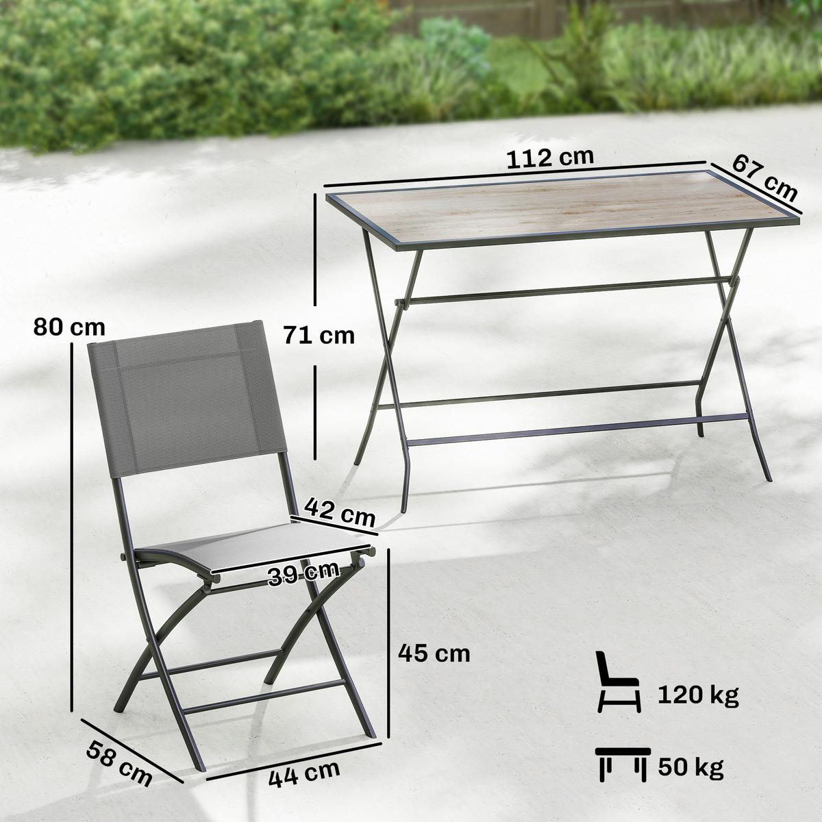 OUTDOOR-ESSGRUPPE 5er Set Stahl Netzstoff Grau - Grau, Textil/Metall - Outsunny