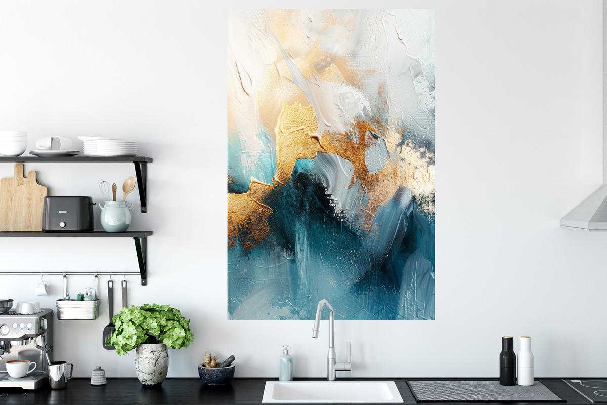 WANDTATTOO Abstrakt - Kunst - Gold - Blau Wandaufkleber 80x120 cm - Petrol, Kunststoff (80/120/0.1cm) - MuchoWow