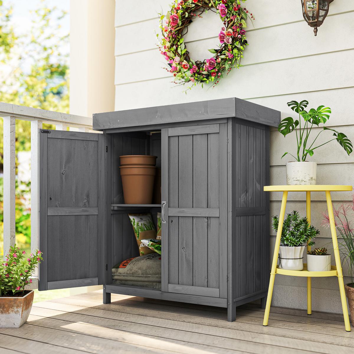 GARTENSCHRANK Geräteschuppen, Doppeltür, 2 Fächer, wetterfest, Tannenholz, Dunkelgrau - Grau, Holz (43/88/74cm) - Outsunny