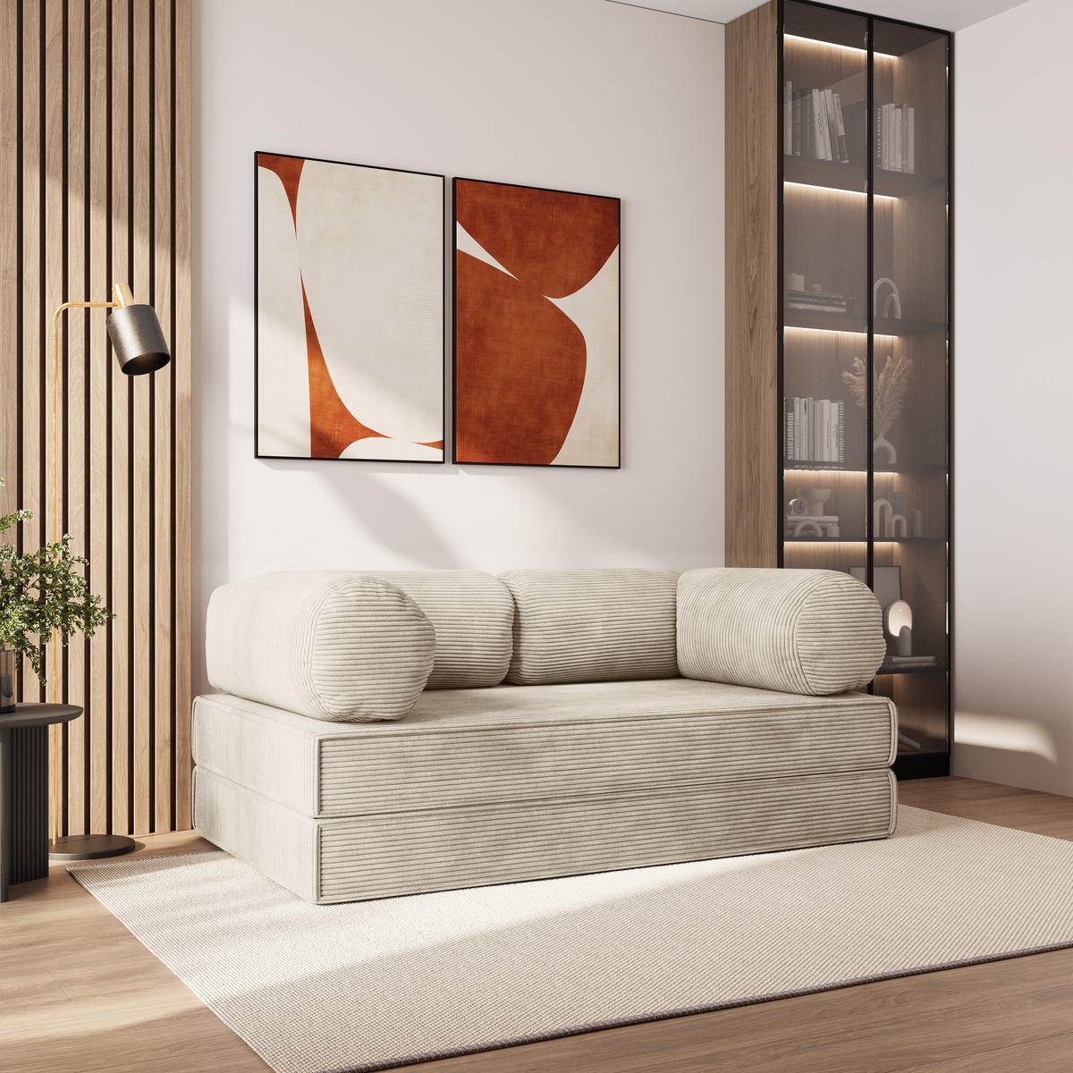 BETTSOFA ALVIO aus Schaumstoff Cordstoff Creme Schlaffunktion - Creme, Textil (170/68/80cm) - MASSENO