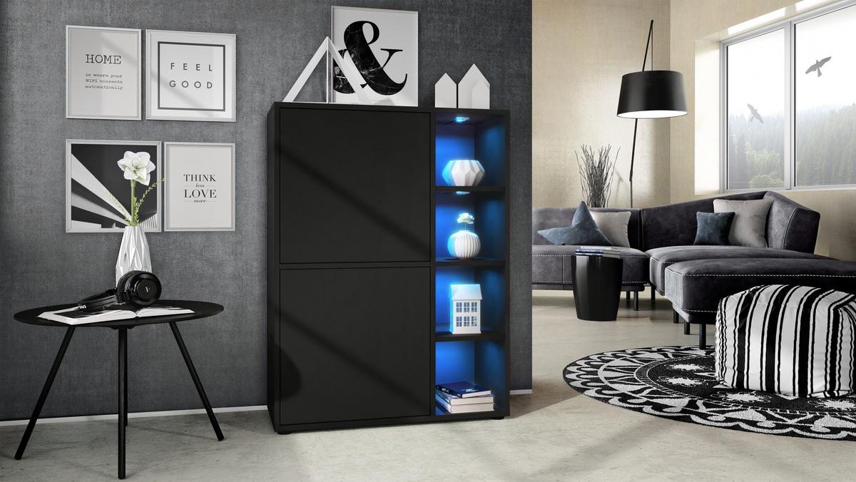 HIGHBOARD Cuba Türen in Schwarz matt - Schwarz, Holzwerkstoff (79/105.5/35.5cm) - Vladon
