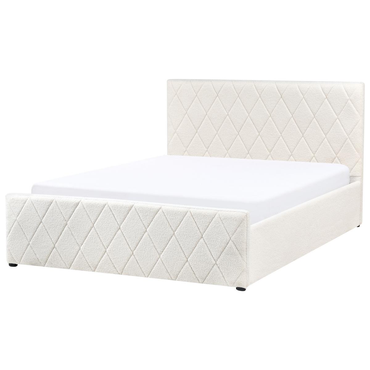 BETT mit Stauraum 140/200 cm Bouclé Cremeweiß Rochefort - Creme, Textil (140/200cm) - Beliani
