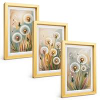 BILDER SET 3er Set - 20x30 cm Goldrahmen - Löwenzahnblüten, pastellfarbene Gräser - Goldfarben, Kunststoff (20/30cm) - TULUP