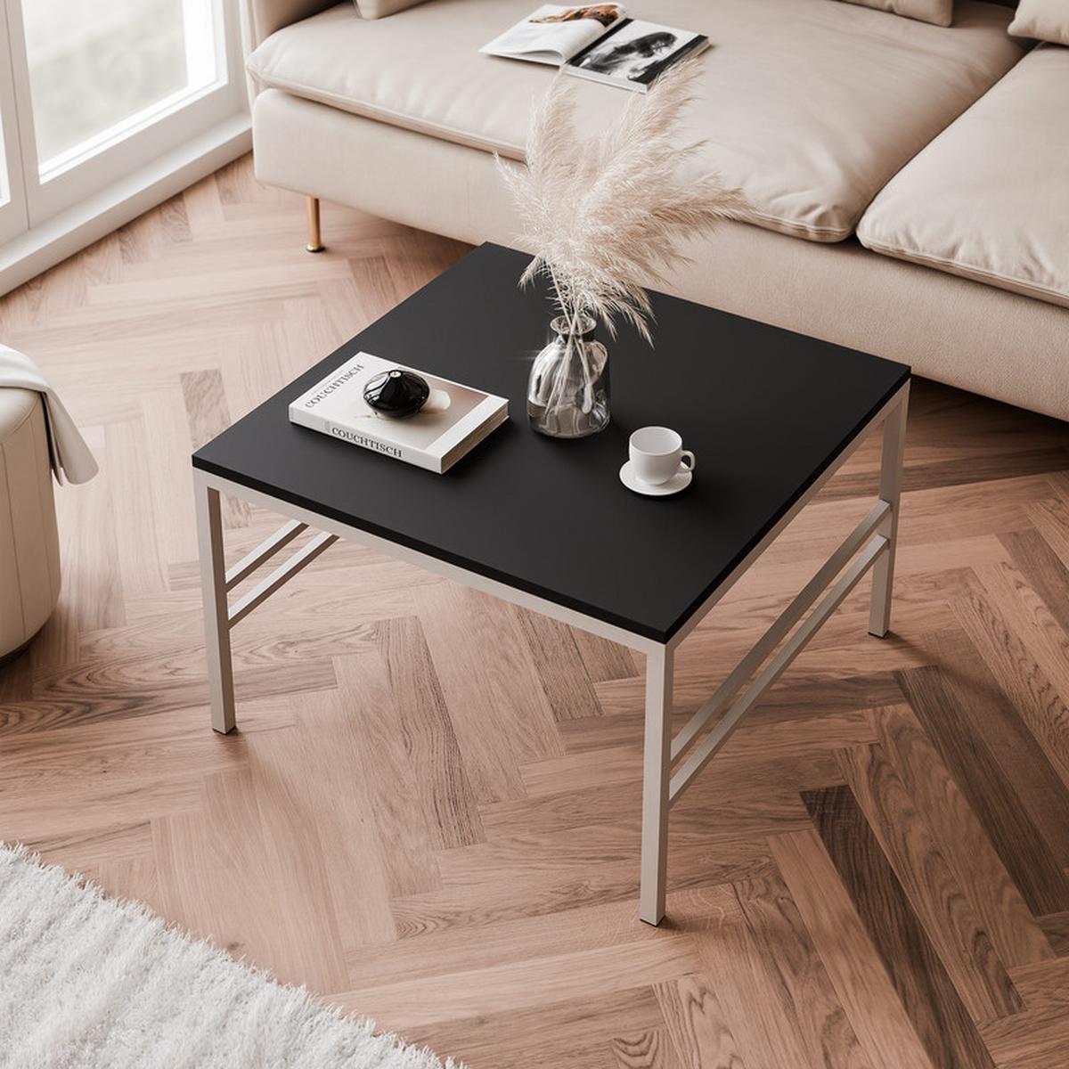 COUCHTISCH FORMA 60/60 cm Quadrat, Kaschmir / Schwarz matt - Kaschmir/Schwarz, Metall (60/60/40cm) - Idohome
