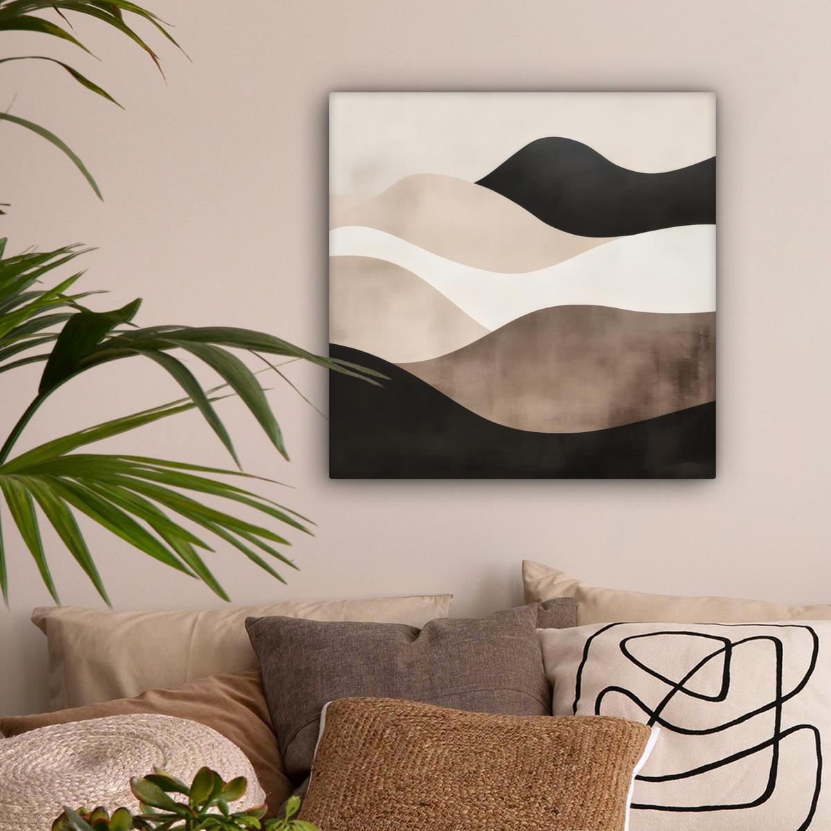 LEINWANDBILD Abstrakt - Landschaft - Wellen - Cremefarben Wandbild Wohnzimmer 50x50 cm - Cappuccino, Textil (50/50cm) - MuchoWow