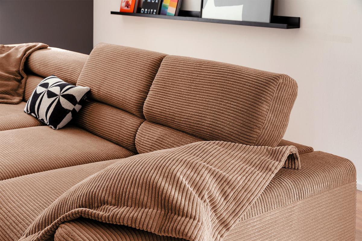 ECKSOFA DELIA Braun Cord Relaxfunktion - Schwarz/Braun, Textil/Metall (276/219cm) - KAWOLA