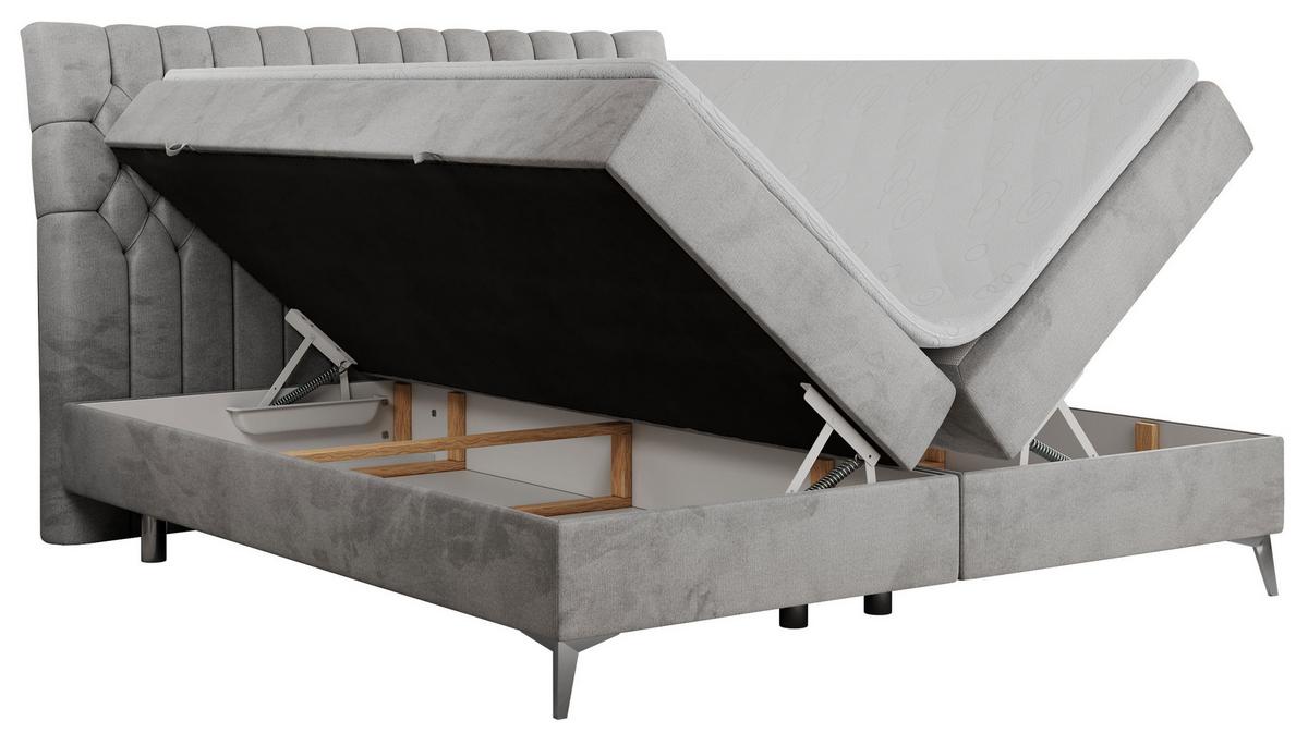 BOXBETT MILEN 160/200 Hellgrau Velvet - H3 - Hellgrau, Holz/Textil (160/200cm) - MKS