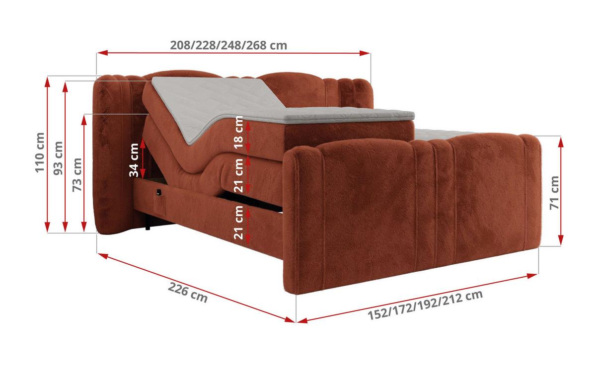 BOXBETT FORTINA 140/200 - Orange Plüsch - H3 - Orange, Holz/Textil (140/200cm) - MKS