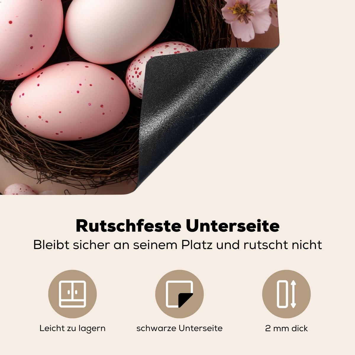 HERDABDECKPLATTE Rosa - Blüten - Eier Induktionsmatte 71x52 cm - Hellrosa, Kunststoff (71/52/0.2cm) - MuchoWow