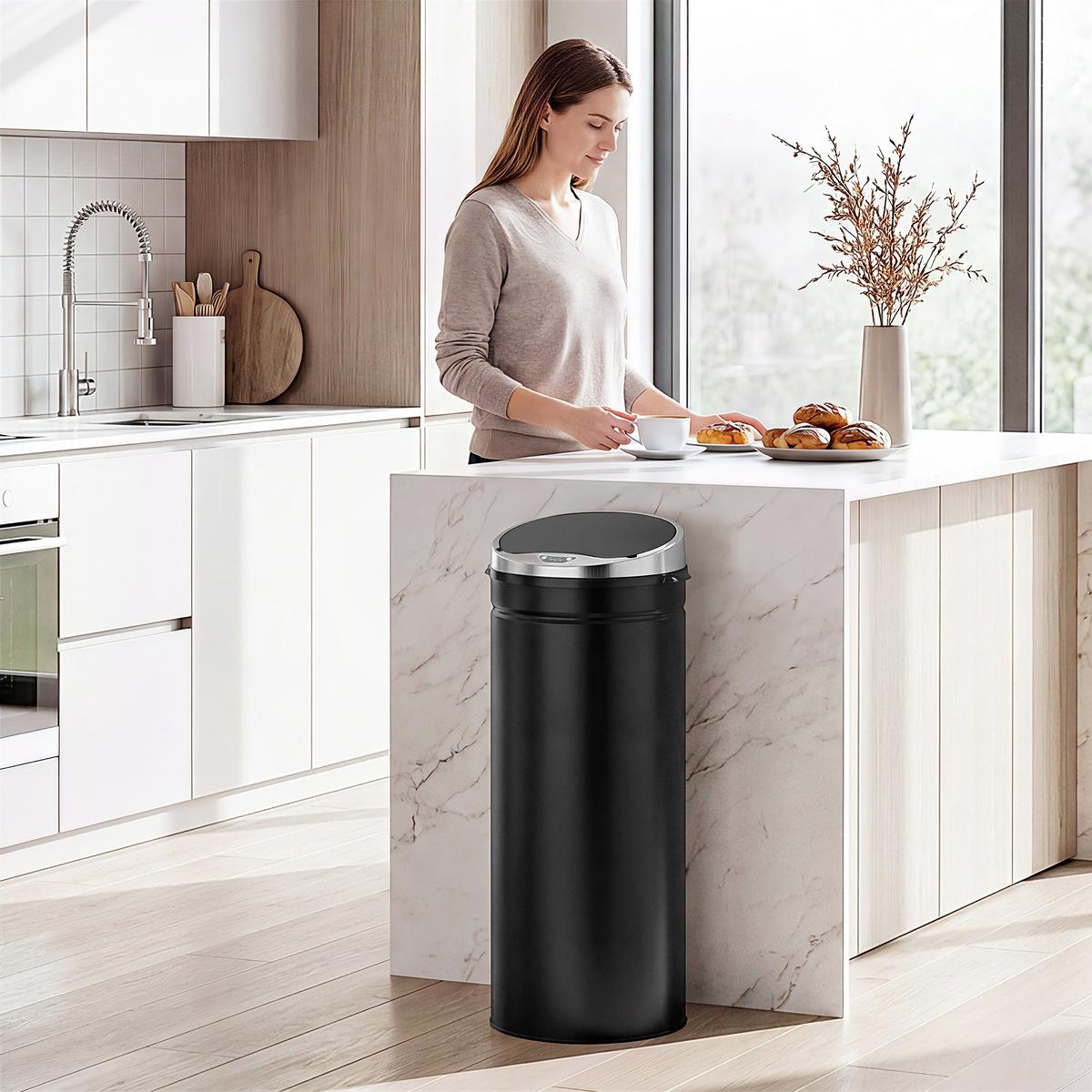 SENSOR-MÜLLEIMER Edelstahl ABS Schwarz - Schwarz, Metall (30.5/81.5/30.5cm) - HOMCOM