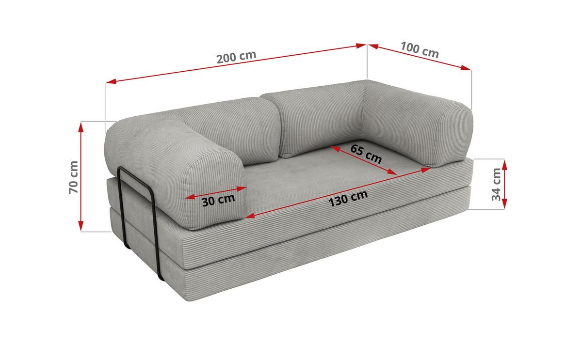 3-SITZER SOFA ORSETTO - Hellgrau Cord - Hellgrau/Schwarz, Textil/Metall (200/70/100cm) - MKS