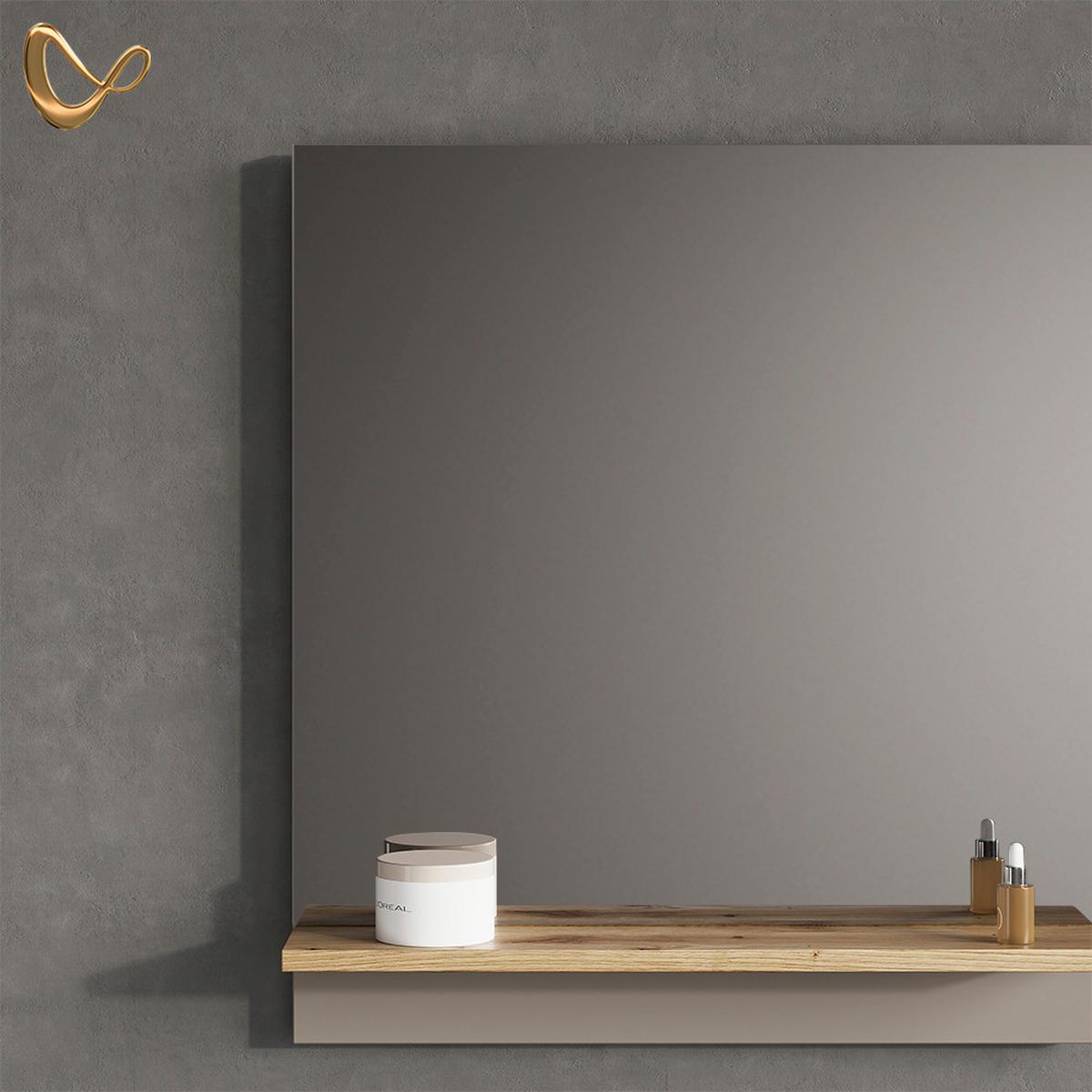 BADSPIEGEL Timavo Greige 60 x 67 cm mit Regal - Greige, Holzwerkstoff (60/67/14cm) - Livinity®
