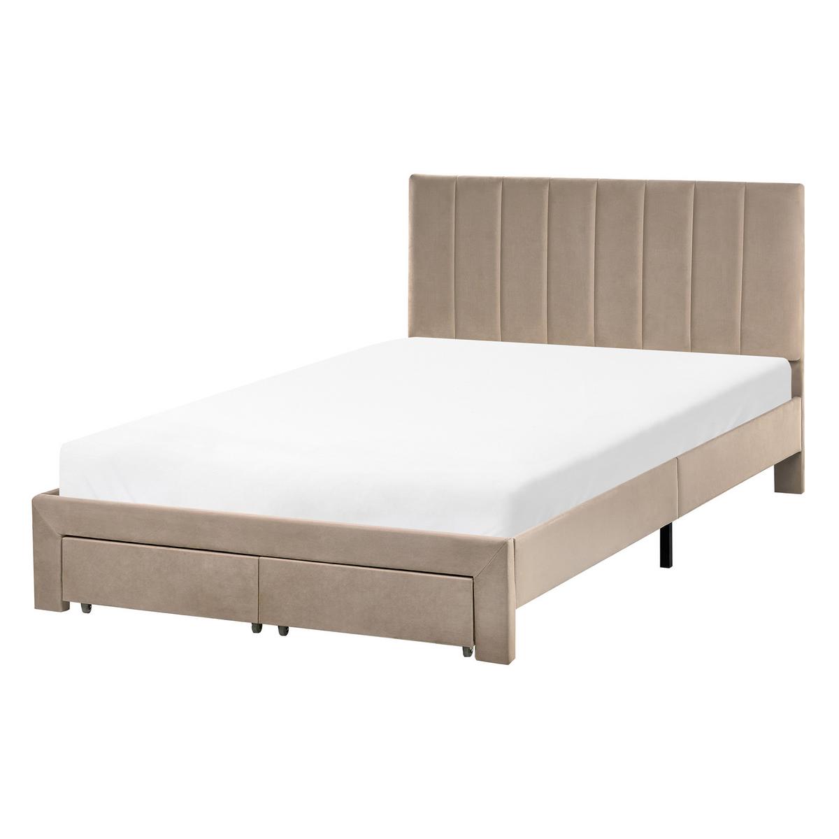 BETT mit Schubladen 120/200 cm Samtstoff Taupe Lonzac - Taupe, Textil (120/200cm) - Beliani