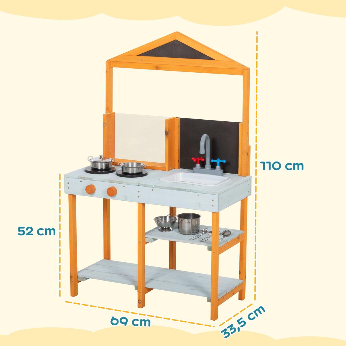 OUTDOOR-KINDER-MATSCHKÜCHE Tannenholz Edelstahl Hellblau - Hellblau, Holz (33.5/69cm) - AIYAPLAY
