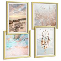 BILDER SET 4er Set - 50x50 cm & 40x60 cm Goldrahmen - Wolkenmeer, Traumfänger, Gras - Goldfarben, Kunststoff (50/50cm) - TULUP