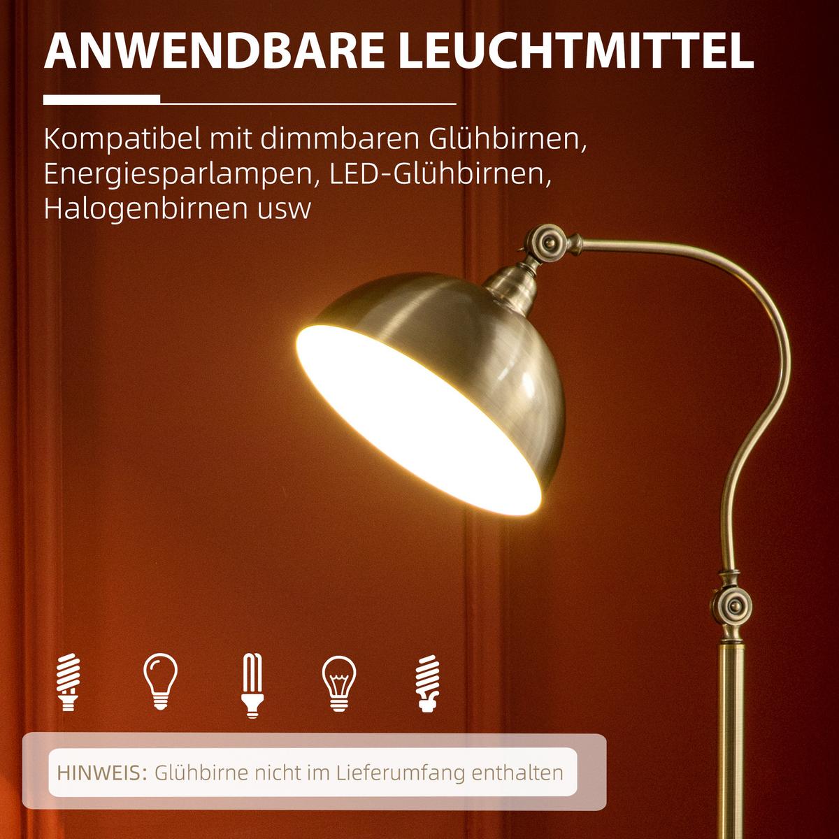STEHLAMPE mit E27 Fassung, Schlafzimmer - Bronzefarben, Metall (42/25.5/152cm) - HOMCOM