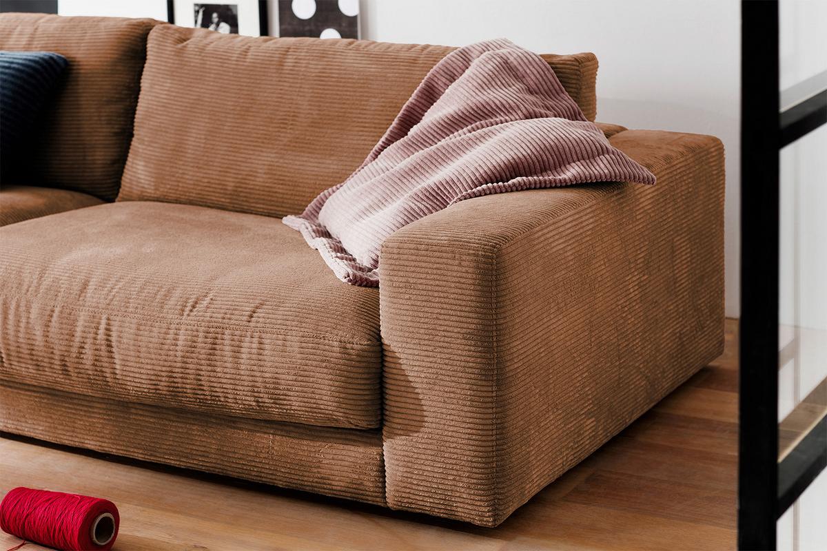 SOFA 3-SITZER MADELINE Braun Cord - Schwarz/Braun, Textil (290/85/127cm) - KAWOLA