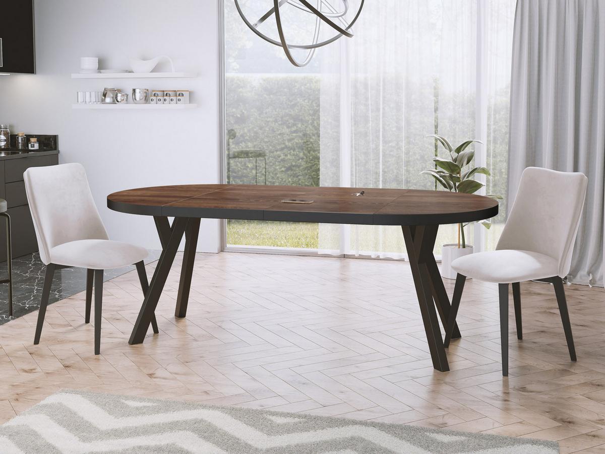 ESSTISCH Twixy runder ausziehbarer, Arvadonna Chestnut 90-170/90/76 cm - Kastanienfarben/Schwarz, Holz/Holzwerkstoff (90/170/76cm) - WFL GROUP