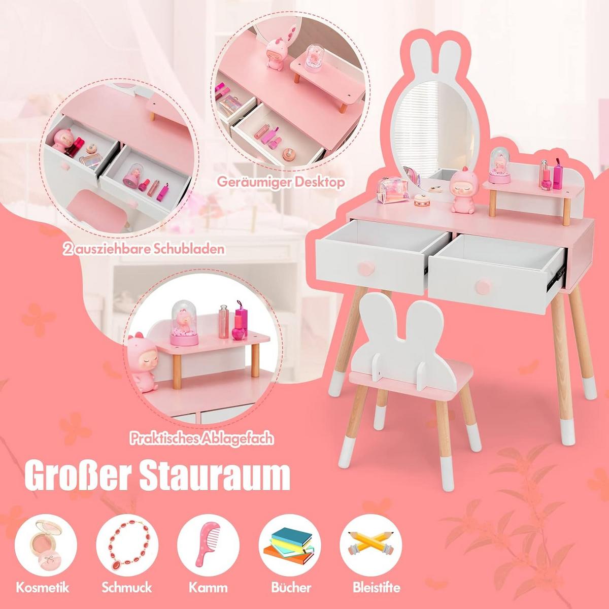 KINDER SCHMINKTISCH Set Weiß - Weiß, Holz (78/110/37cm) - COSTWAY