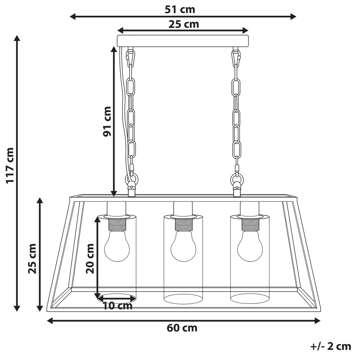 HÄNGELEUCHTE Muger 25/60/117 cm - Schwarz, Metall (25/60/117cm) - Beliani