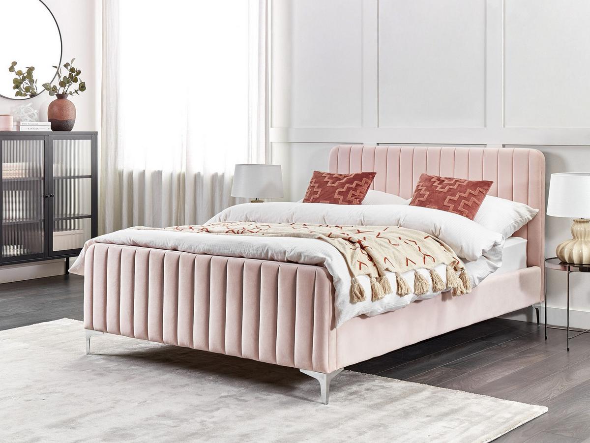 POLSTERBETT 140/200cm Pastellrosa Lunan - Pink, Textil (140/200cm) - Beliani