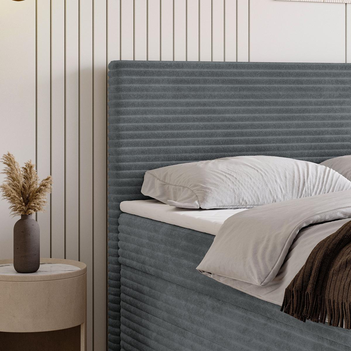 BOXBETT NOLEN 140x200 cm mit Matratze und Topper - Graphitfarben - Graphitfarben, Holz (140/200cm) - MASSENO